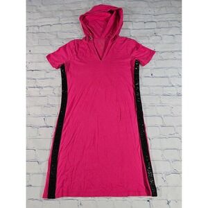 Michael Kors WOMENS SIZE S Pink Black Shirt Dress Hoodie Logo Stripe